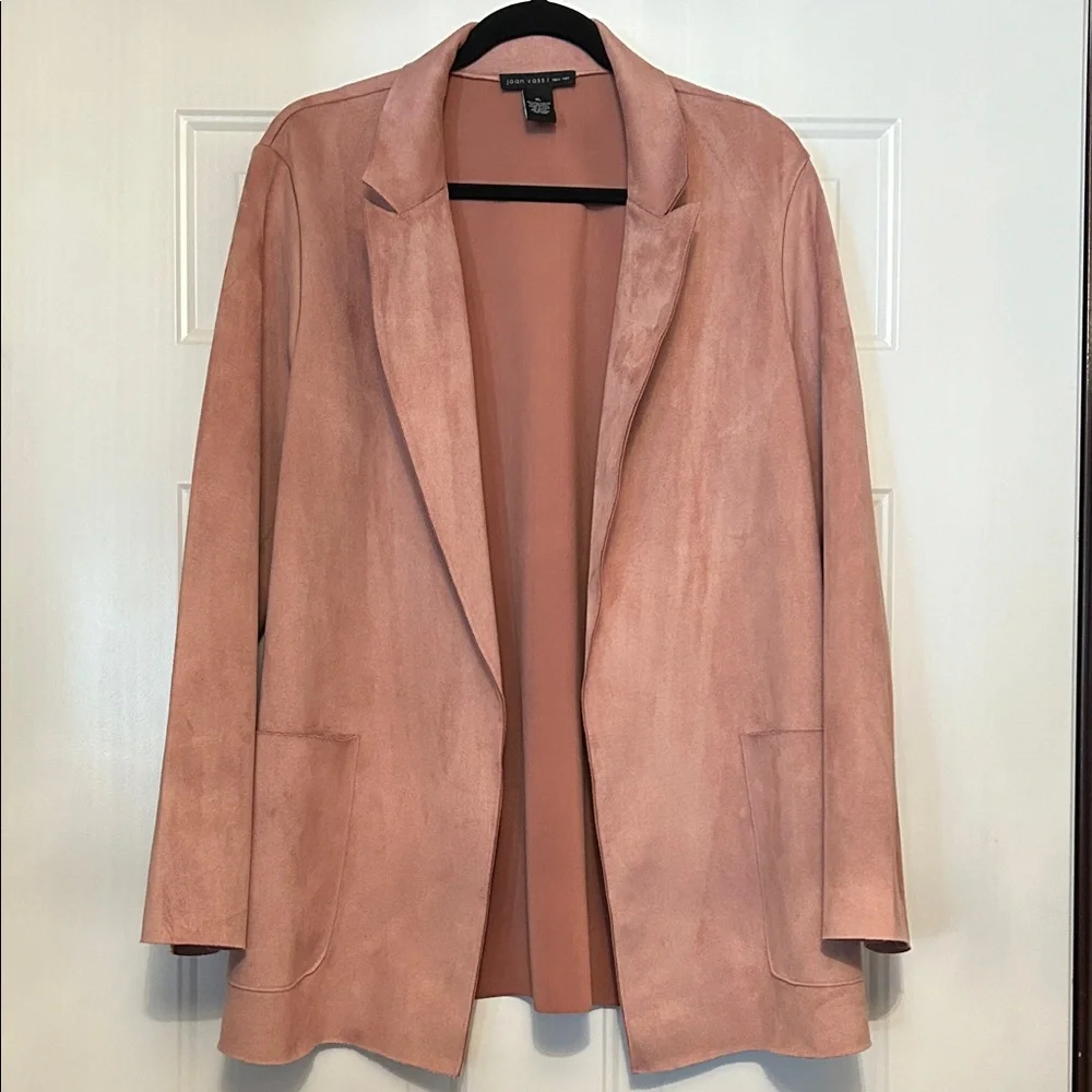 Joan Vass New York Women's Faux Suede Open Jacket/Cardigan XL Blush Pink